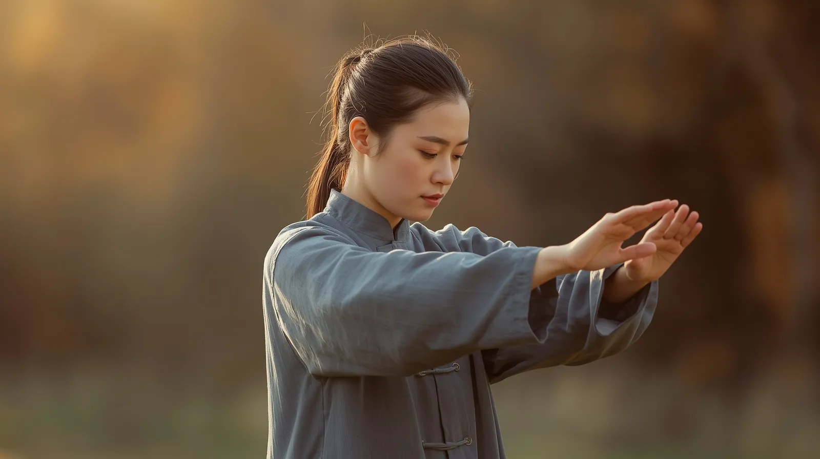 Senior practicing Cloud Hands Tai Chi movement to improve coordination and flow