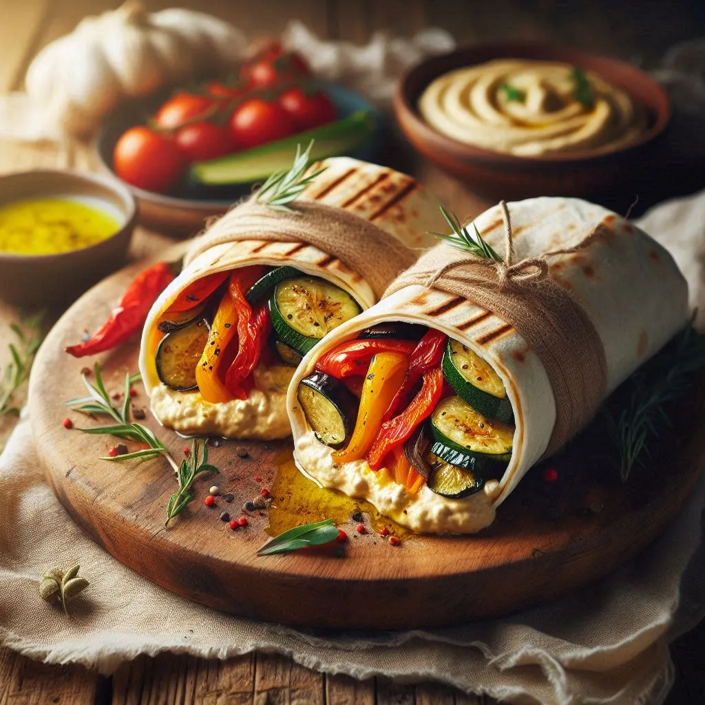 healthy recipes for seniors roasted vegetable hummus wrap