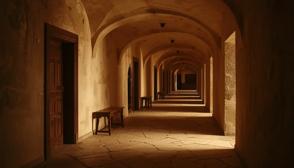 Warm corridor with open doorways leading into the Houses of Active Life