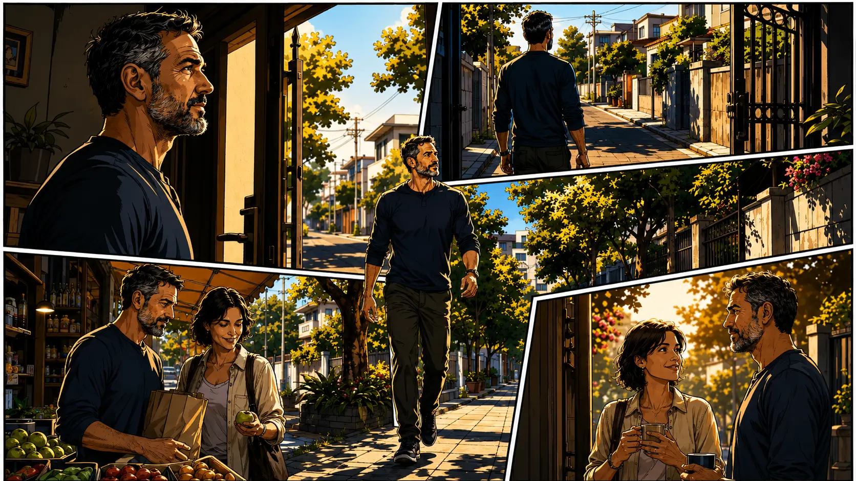 Peaceful walk through a neighborhood