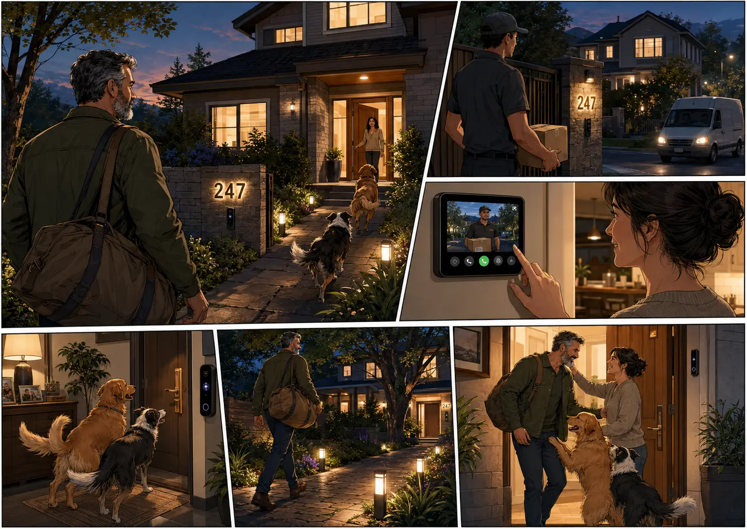 Warm home entrance with clear arrival lighting