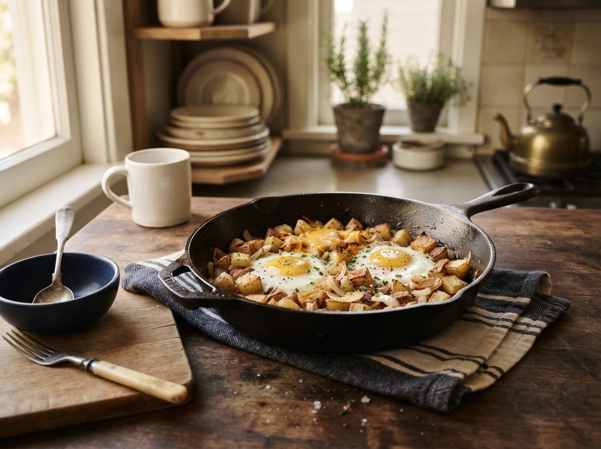 crispy potato and egg skillet — quick low-cost meal