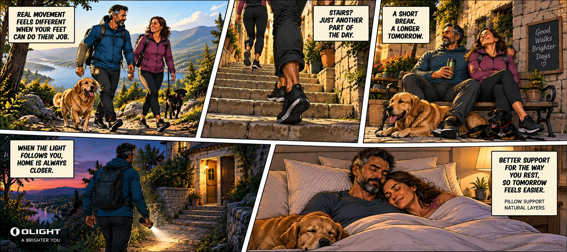 Active Life comic showing movement, light, rest and everyday support in real life